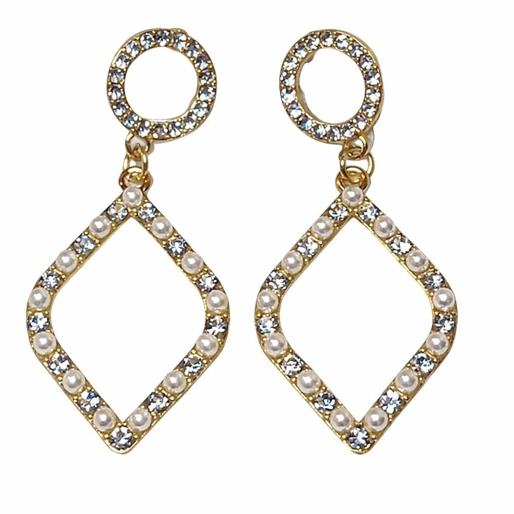 Tuckernuck Gold Pearl and Cubic Zirconia Geometric Dangle Earrings NEW